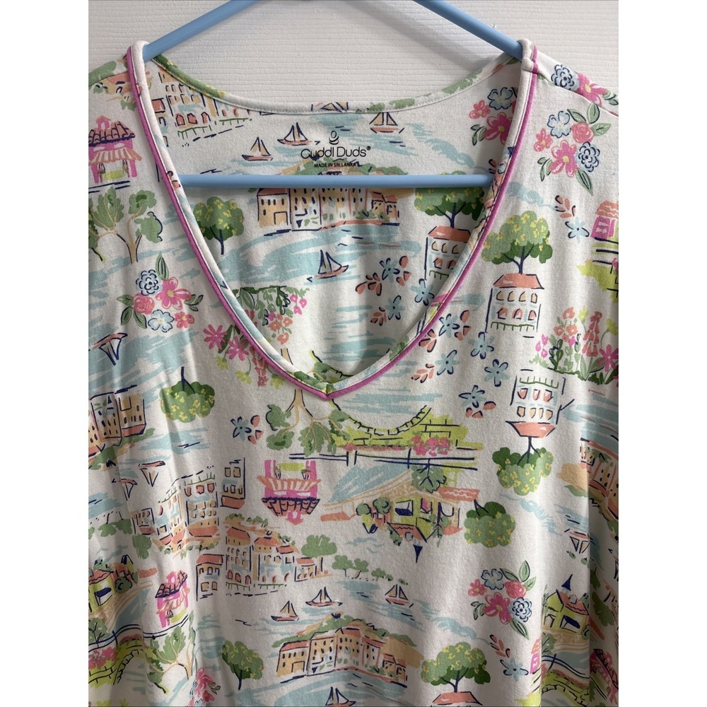 Cuddl Duds 2 Piece Pajama Lounge Set SZ 3XL Summer Seaside Beachy Graphic Print - Picture 2 of 8